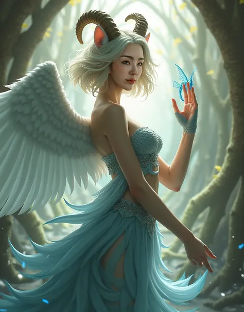 Goddess of beauty,wings,short hair,Goat horns, mermaid, fox tail,Fish hand