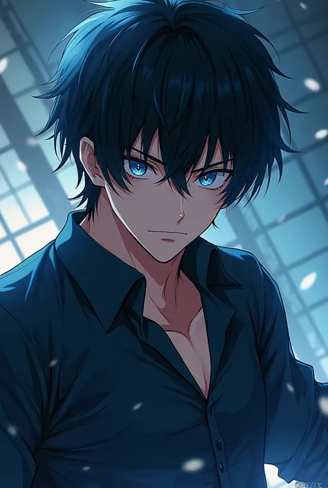 Male anime character with blue eyes and black hair