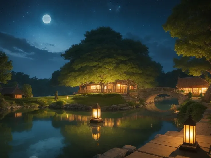  Fantastic Scenery、Ghibli style、night