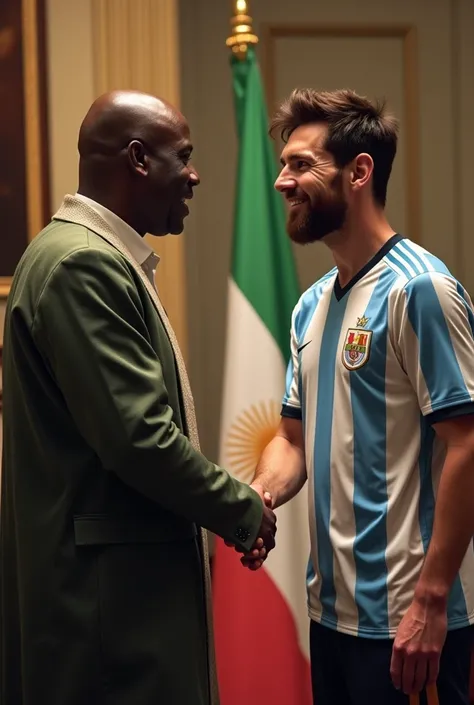 President Ibrahim Traoré shaking hands with Messi