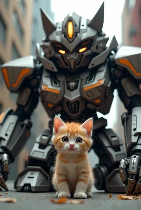 The kitten is masked by his transformer friend 