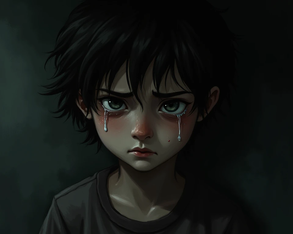 a boy cry face dark theme