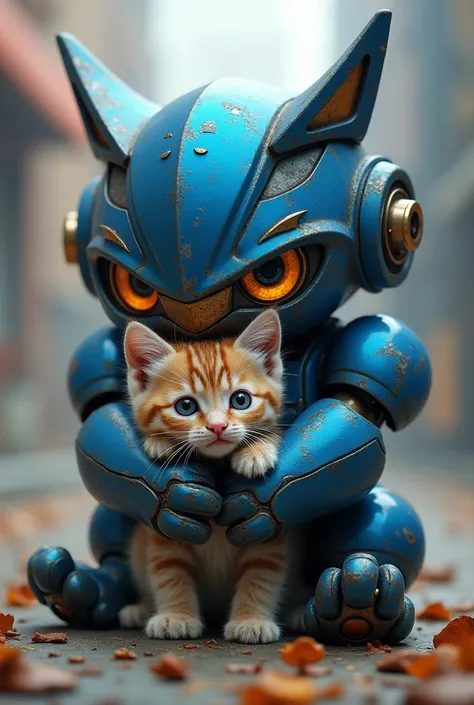 The kitten is masked by his transformer синий  friend 