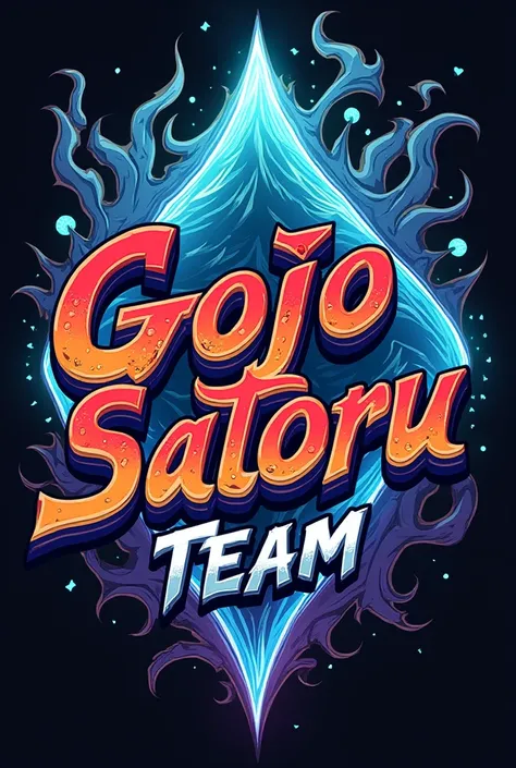 please make a logo that says "GOJO SATORU TEAM" with the anime theme Jujutsu Kaisen 