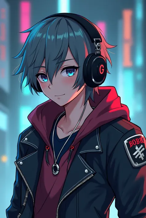 cartoon of a man with headphones and a jacket on, a picture inspired by Gigadō Ashiyuki, tumblr, happening, roblox avatar, mechanic punk outfit, roblox screenshot, roblox, dark grey skin, profile picture 1024px, he has dark grey hairs, chrome outfit, weari...