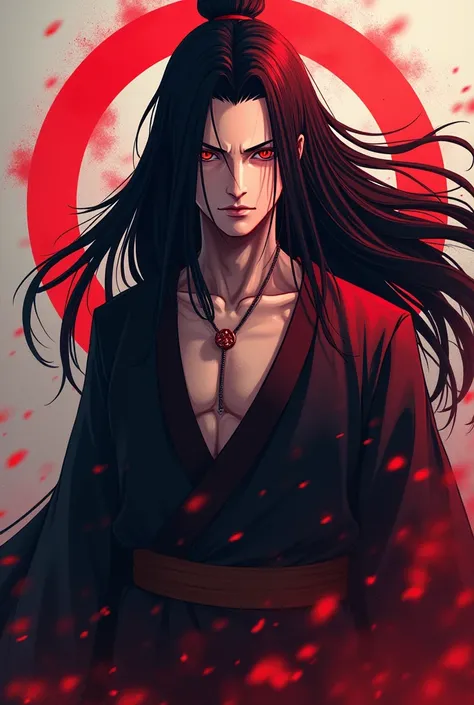 Itachi Uchiha combined with Madara Uchiha ,  a combination of her beauty and her Sharingan, naruto anime drawing style 