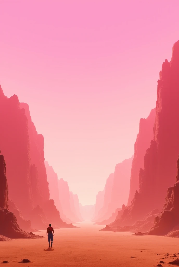 Detailed anime background for dragon ball Daima, desert planet, empty floor, pink sky and brown mountains, 2k