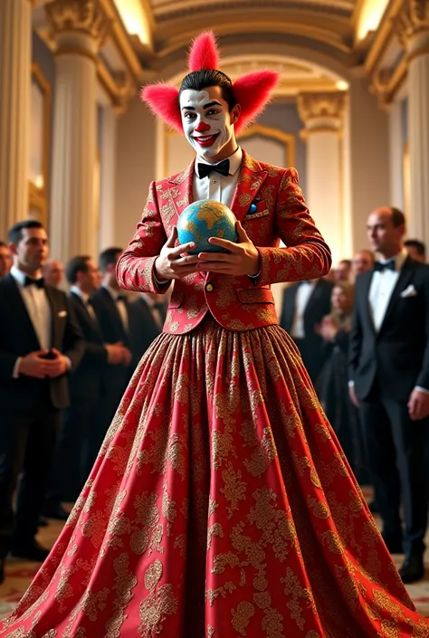 Cr7 ball gown ,  presenting a Globe soccer award to cr7 dressed as a clown at a gala