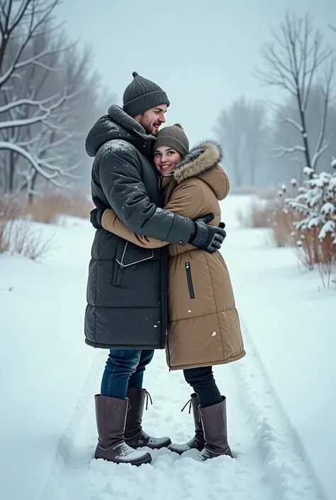 theyre standing in the snow , Hugging each other ,  painting by Einar Nielsen , flickr, letters, high shot, Set photo,  towards the camera , on location,  high resolution photo,   by Greg Rutkowski and Anders Zorn ,  towering above the camera ,  high resol...