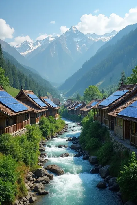 
A  beautiful well aligned village with solar panels on each house , well aligned near the mountain with crystal clear river flowing in between then. Tour guides leading visitors showing the village rich culture and modern technology