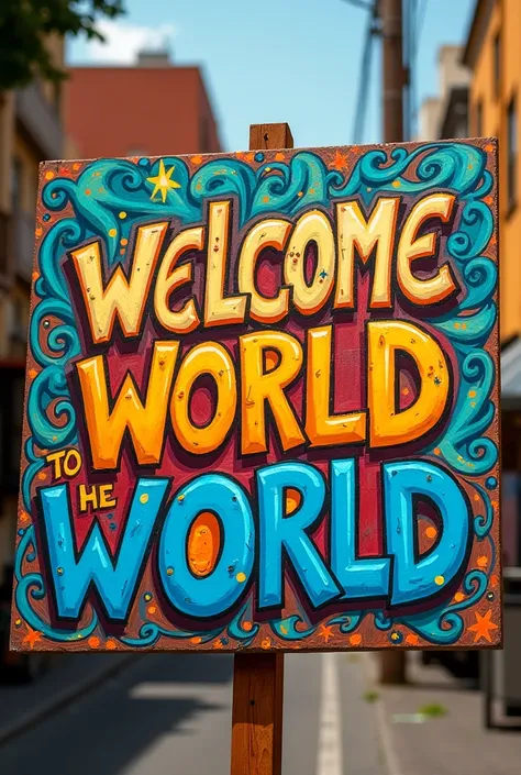 Sign written Welcome World by Pablo