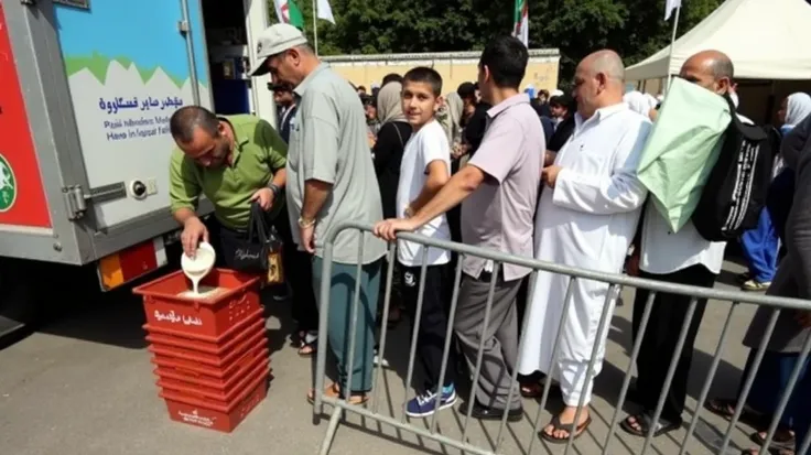 en Algerie les gents font la queue pour acheter du lait 