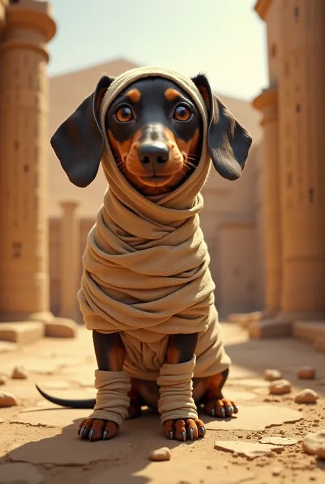 Dachshund disguised as a mummy 