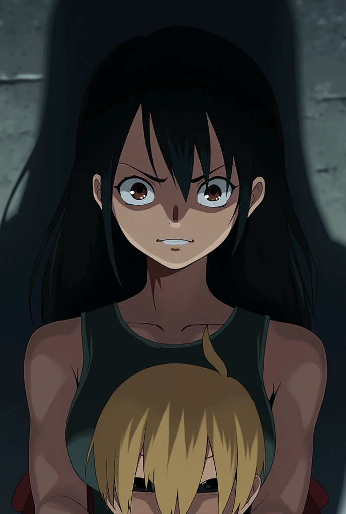 Her hard look is on her friend, and her shadow is a little dark, Monkey D. luffy 