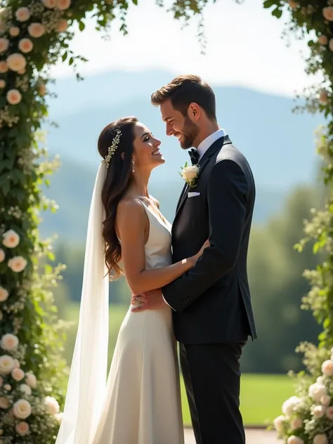 A photo of a woman and her boyfriend getting married 