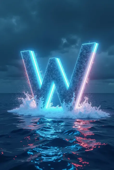 Lights splashing two sides of w logo kept in a hydraulic lifter w should be on top of  sea , the lights should be down to upwards on both sides focus the logo