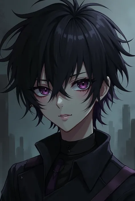 
Generate me high quality anime boy in dark-gothic-emo style with longer hair