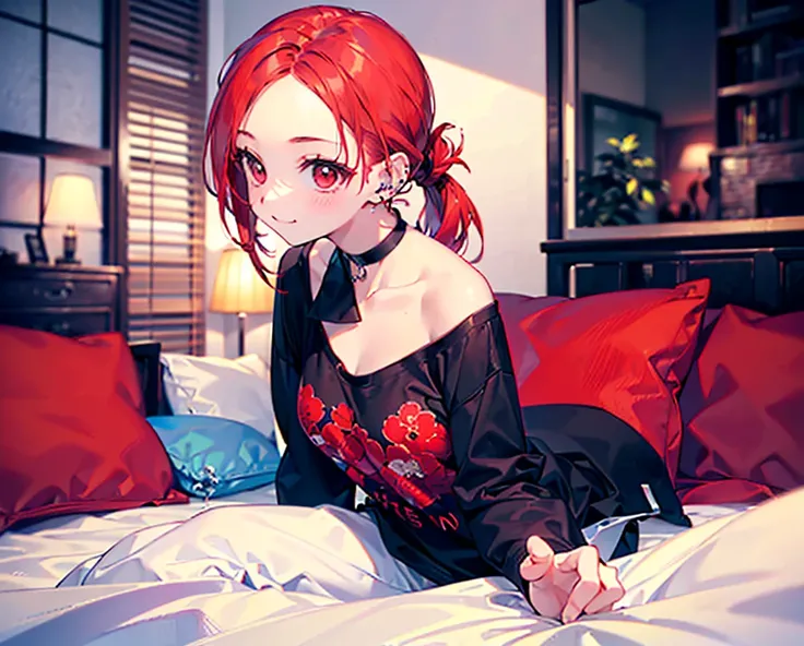  realistic, top quality ,  ULTRA DETAIL,  LONG PONYTAILS ,  THE MOST DELICATE AND BEAUTIFUL , Floating softly,  high res, (1 female), ( highest image quality taken by Ki,4K,8k,masterpiece:1.2),(Bright Red Hair:1.5), ( short ponytail :1.5),( red eyes:1.5),(...