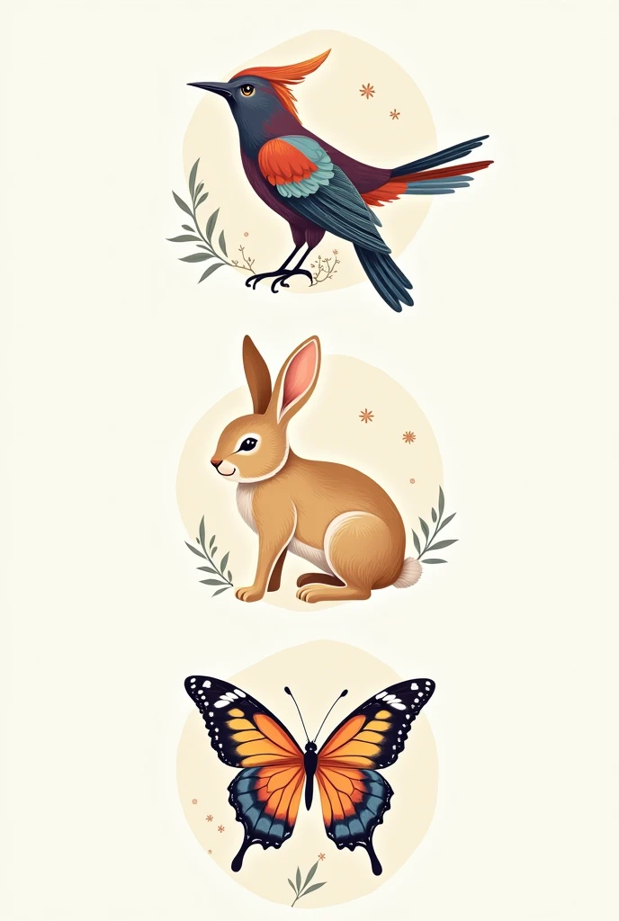 Separate design of a bird and a rabbit and a butterfly 