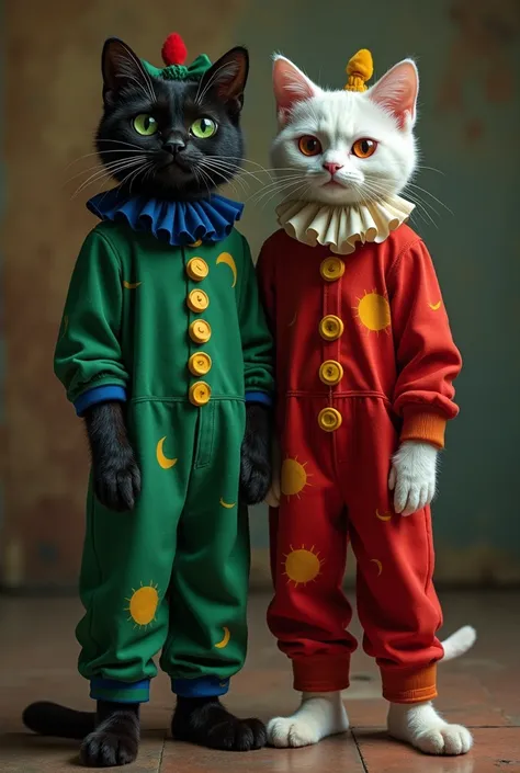  Twin cats .  Both girls are the same height  (137).  Both  , very creepy .  Never blink and always creepy smiles .  Youd think theyre everywhere ...  Rarely talk, and if they talk in chorus .  Similar interests are in all interests
Cleo :  black with gree...