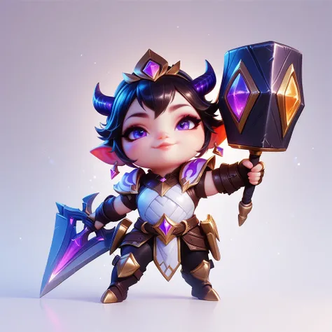 ksbt, A vibrant chibi-style illustration, Paladin, wearing white marble armor, white and gold trimmed, wielding hammer
