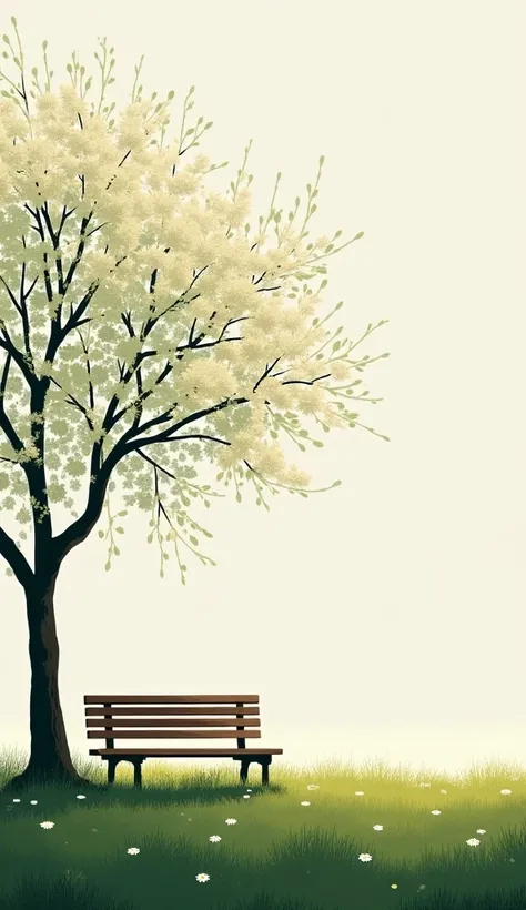 olitary-bench-under-blooming-tree-minimal-wallpaper