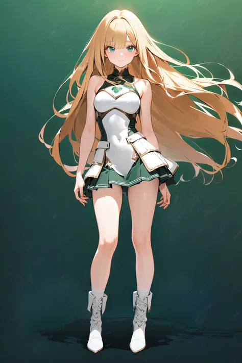 (green background:1.3), No wind, character sprite, wide shot, Break 
1 girl, (cute face), elegant, Confident Look, light smile, 19 years old, Tall, 170 cm tall,, Standing, full body, blonde long hair, hime cut, blue eyes, (medium breasts:1.2), slim, white ...