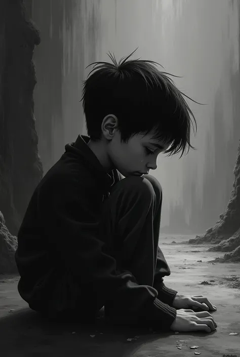 black and white  picture  0 poin sad alone boy
Sad environment looks like  quite  scary scene 