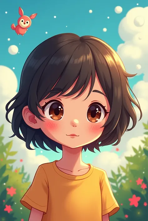 Cartoon girl with short bangs 