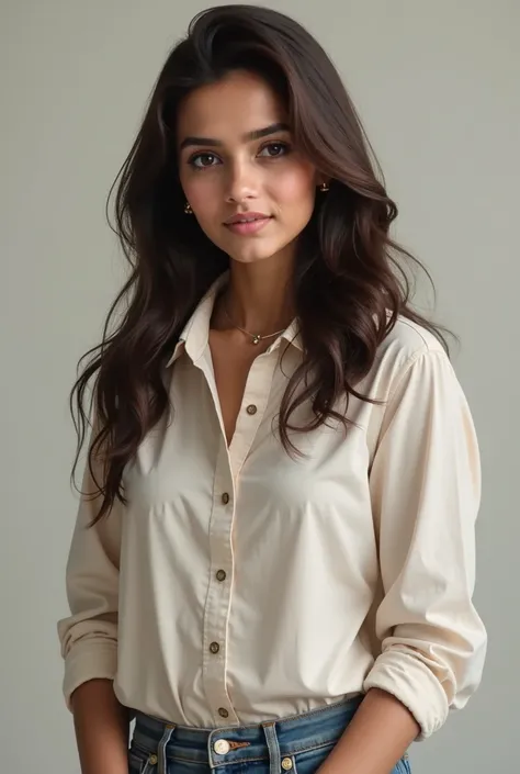 Pakistani girl wearing jeans and shirt with a fair complexion and big boobs full photo and very realistic