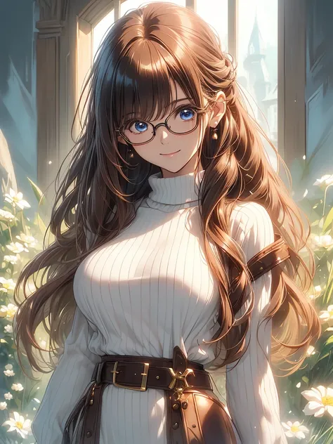 (( best quality)), ((masterpiece)), ( Details), perfect face,(( 1 woman )),((40-year-old woman)), elegant mature woman spreading her legs,(非常に Detailsな皮膚), beautiful胸, white skin,Pointed Chest,(( big breasts)),(Glasses), blue eyes,( fantasy art, highest im...