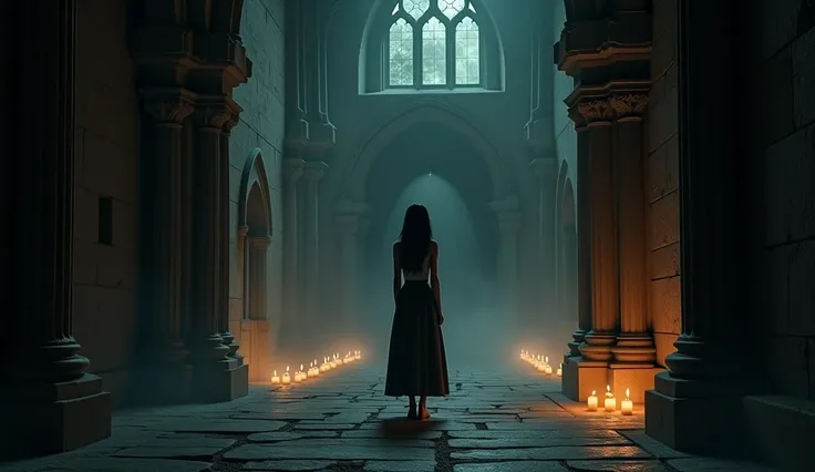 Girl waiting for her boyfriend in a gothic setting