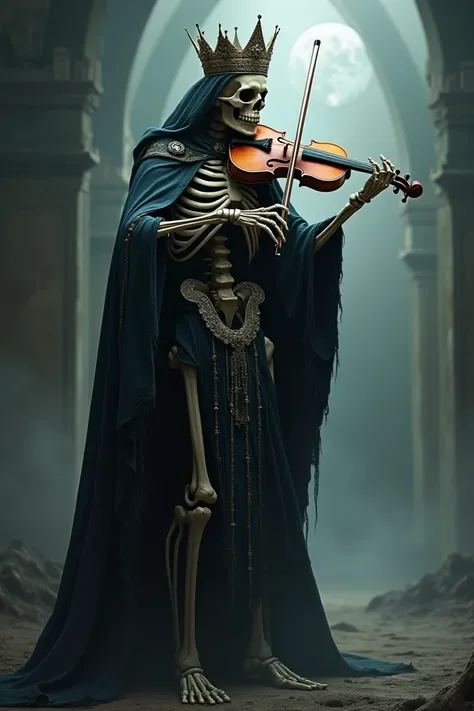 King skeleton playing violin