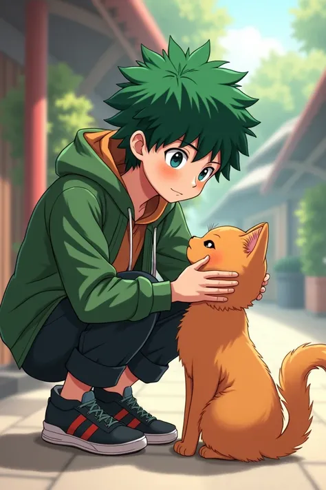 midoriya with a ginger cat 