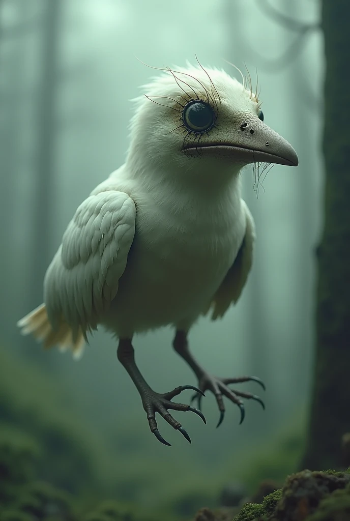 A bird with no wings, no legs, and a sewn beak