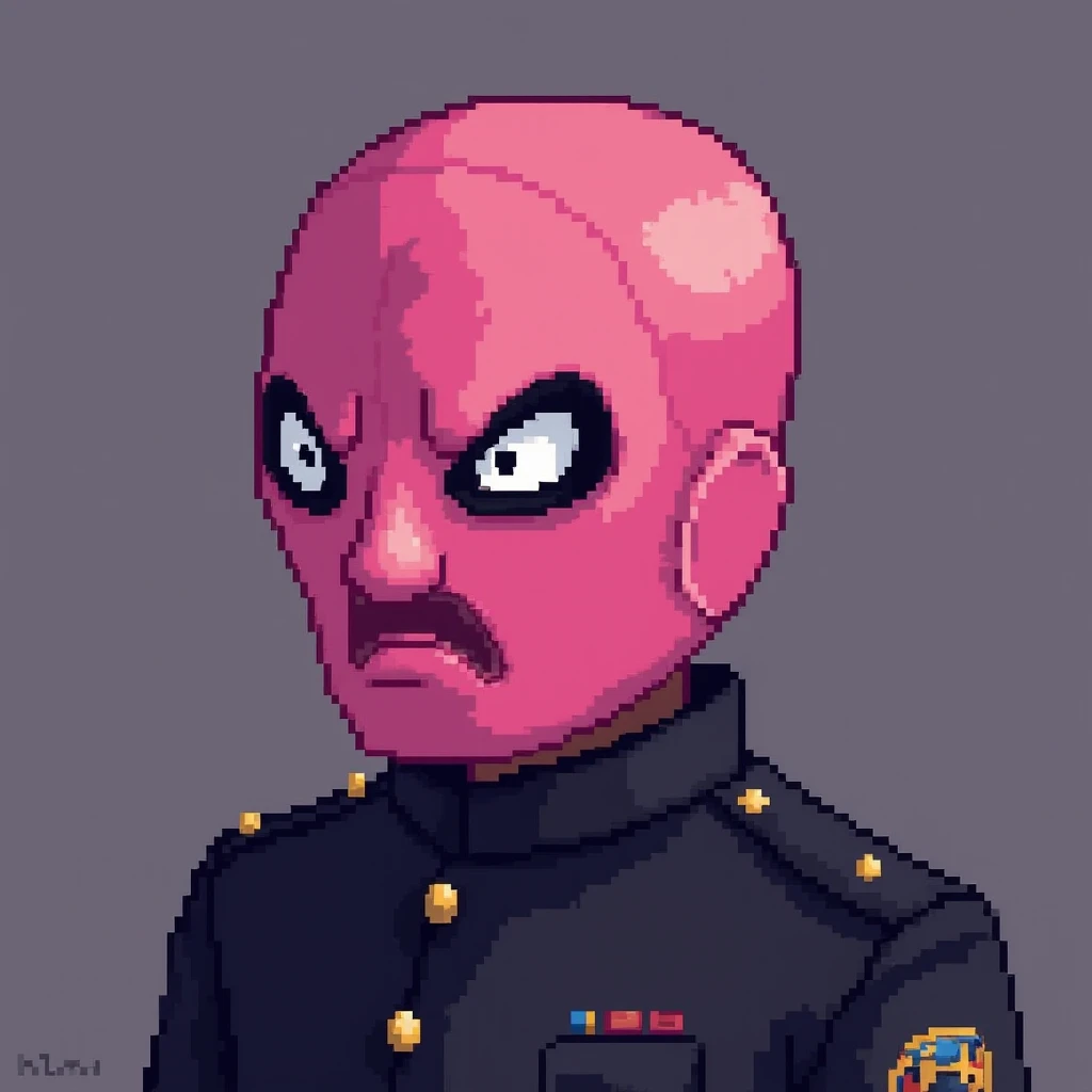 And this too
 Example: "Pixel art avatar inspired by Squid Games guards, but styled with the pixelation and modern anime flair of Azuki. The avatar should depict a guard with a detailed pink mask featuring expressive triangular eyes and a square mouth, set...