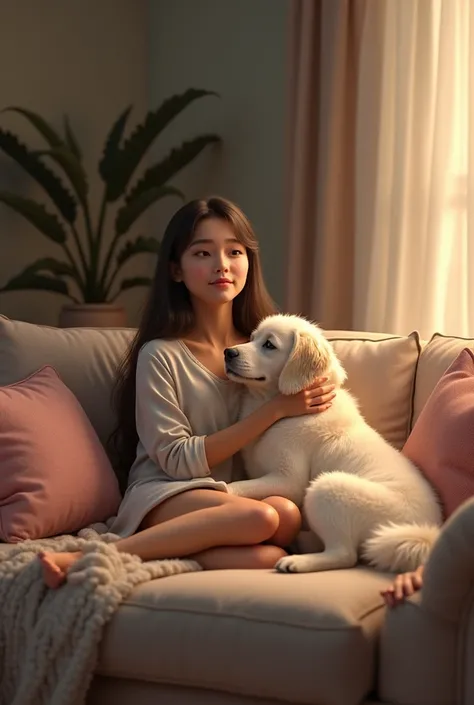 Woman with dog on couch