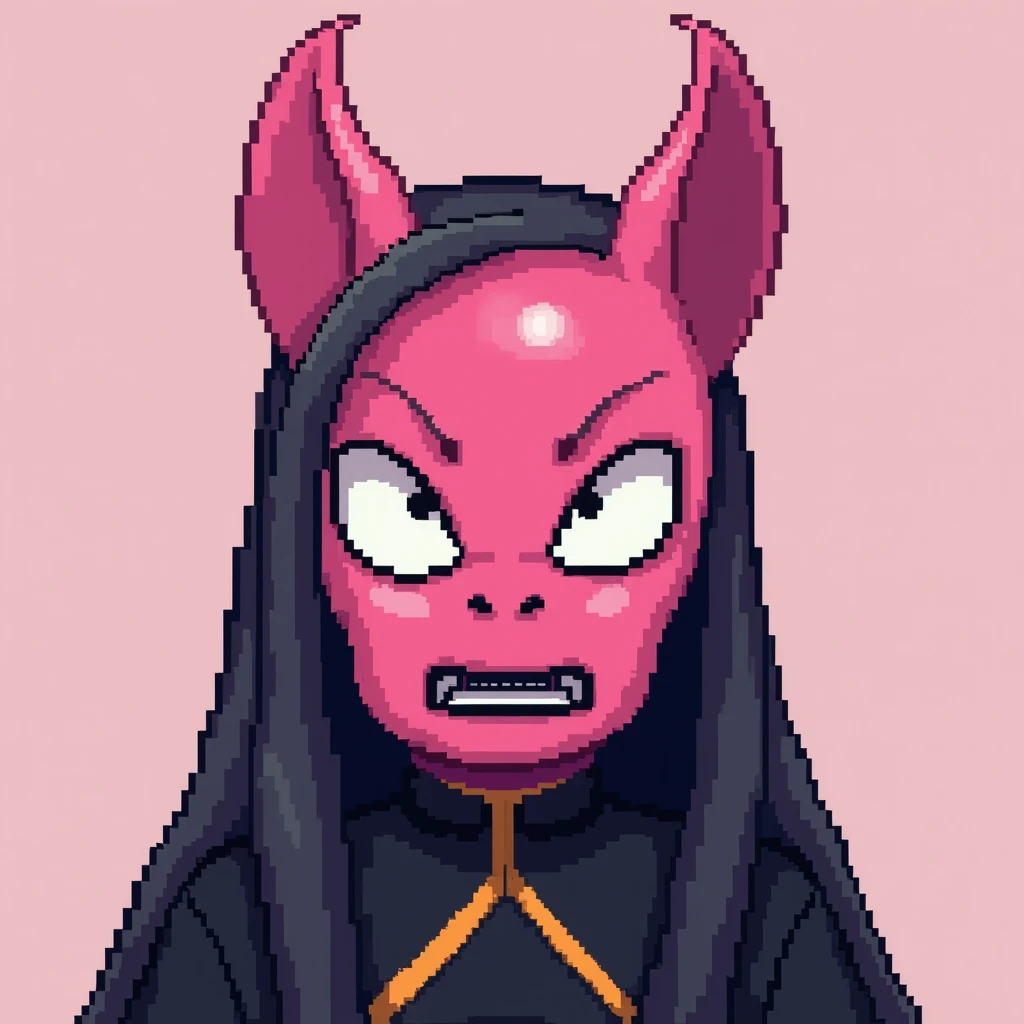 And this too
 Example: "Pixel art avatar inspired by Squid Games guards, but styled with the pixelation and modern anime flair of Azuki. The avatar should depict a guard with a detailed pink mask featuring expressive triangular eyes and a square mouth, set...