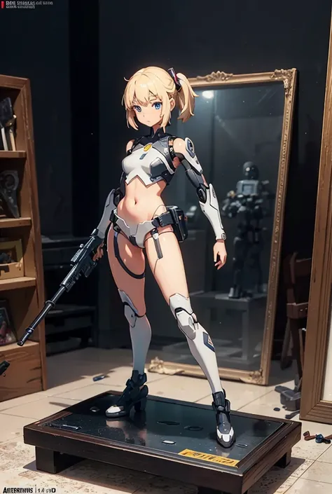 Masterpiece, Realistic, Highres, UHD, 32K, Frame Arms Girl figura. 1:144 model scale, plastic model kits. Real toy. Weapon set. Heavy Armo, Diorama