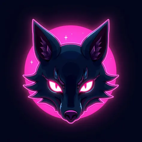 Kitsune fox logo mask, neon colors,  simple background,  sparkle effect 