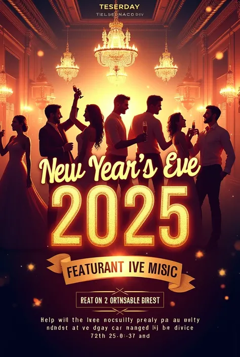 Create a poster for restaurant about New year eve 2025 ,live music 