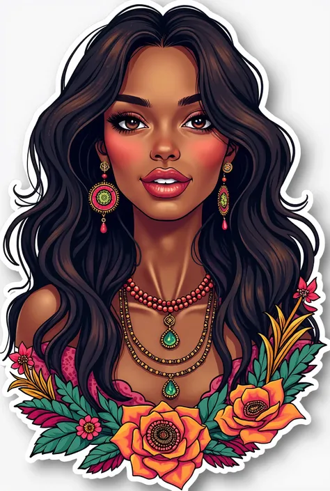 Create a sticker of a hippie brown skin girl 