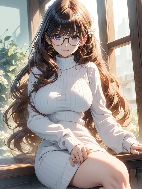 (( best quality)), ((masterpiece)), ( Details), perfect face,(( 1 woman )),((40-year-old woman)), elegant mature woman spreading her legs,(非常に Detailsな皮膚), beautiful胸, white skin,Pointed Chest,(( big breasts)),(Glasses), blue eyes,( fantasy art, highest im...