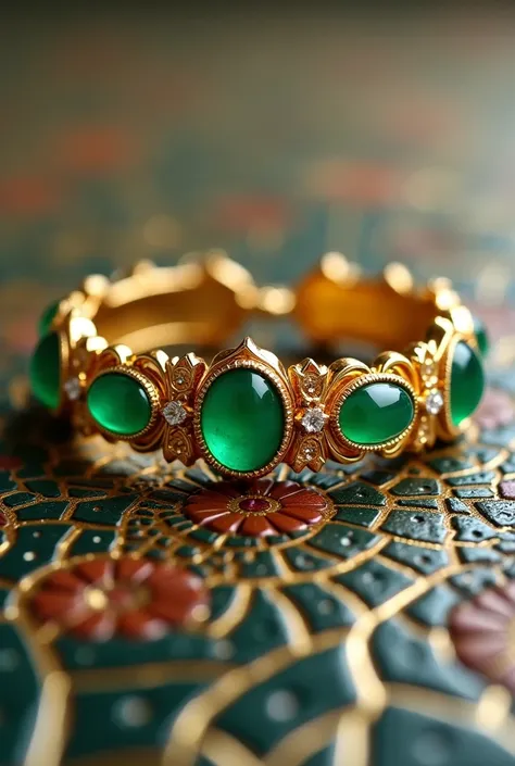 Delicate bracelet in gold and jade cut with Moroccan design