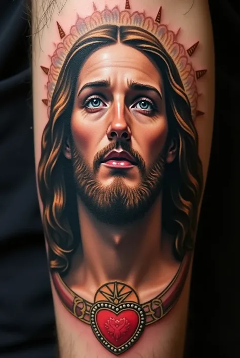 tattoo,  who, combined with the invocations of John Paul II ,  the Virgin of the Hill ,  Holy Mother Wonder ,Saint Espedit ,  Virgin of Luján , Sacred Heart of Jesus,  virgin of the miraculous medal, end up forming the face of Christ 