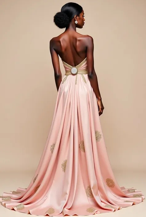 
"Elegance in Blush Pink – A Senegalese Touch"
This design embodies delicacy and sophistication, featuring a flowing, lightweight fabric in a subtle blush pink shade adorned with shimmering golden patterns. The refined drape, highlighted by an elegant jewe...