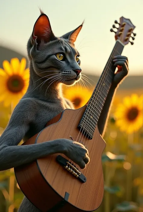 Cat guitar human face sunflower