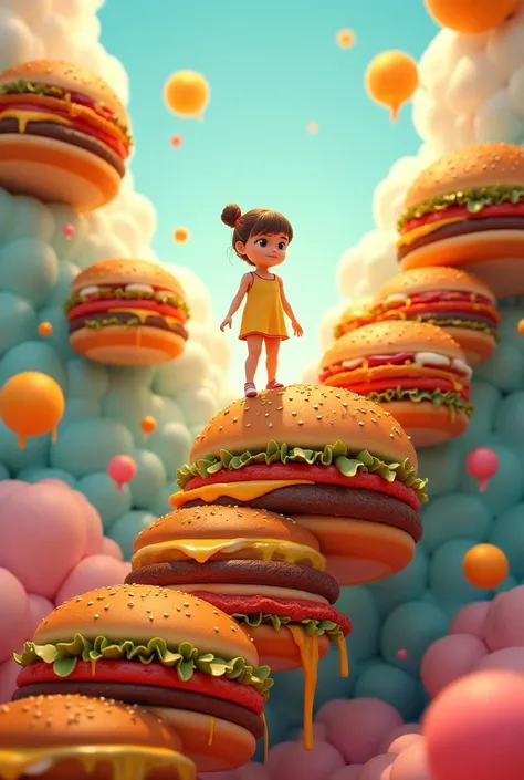 A girl on a hamburger staircase