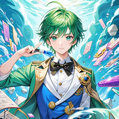 Green-haired male student majoring in pharmacy is blowing rocks away with magic