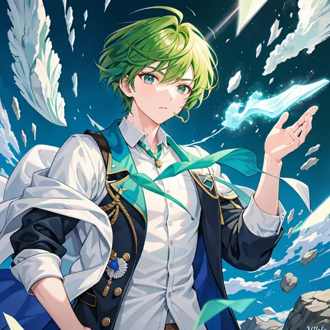 Green-haired male student majoring in pharmacy is blowing rocks away with magic